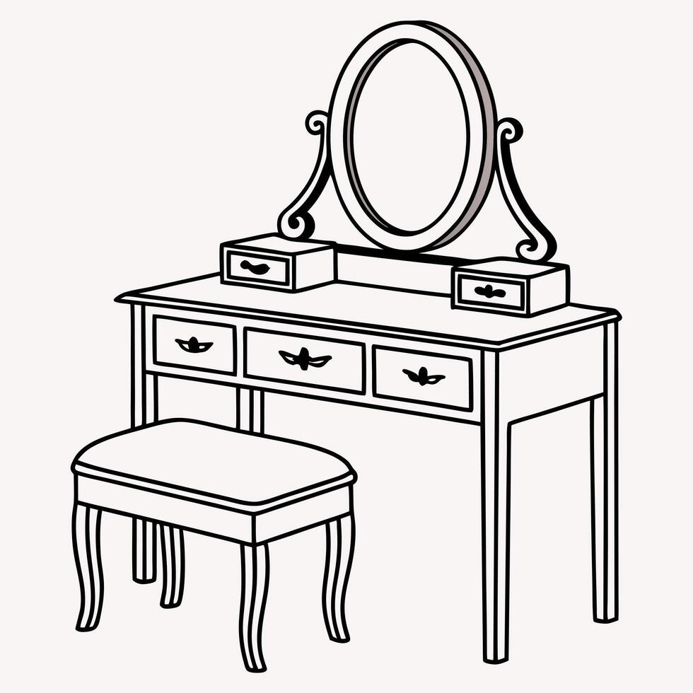 A drawing of a dressing table and stool vector