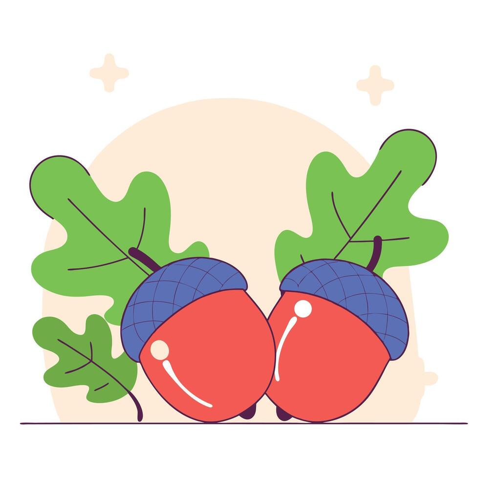 Two acorns with leaves on them vector