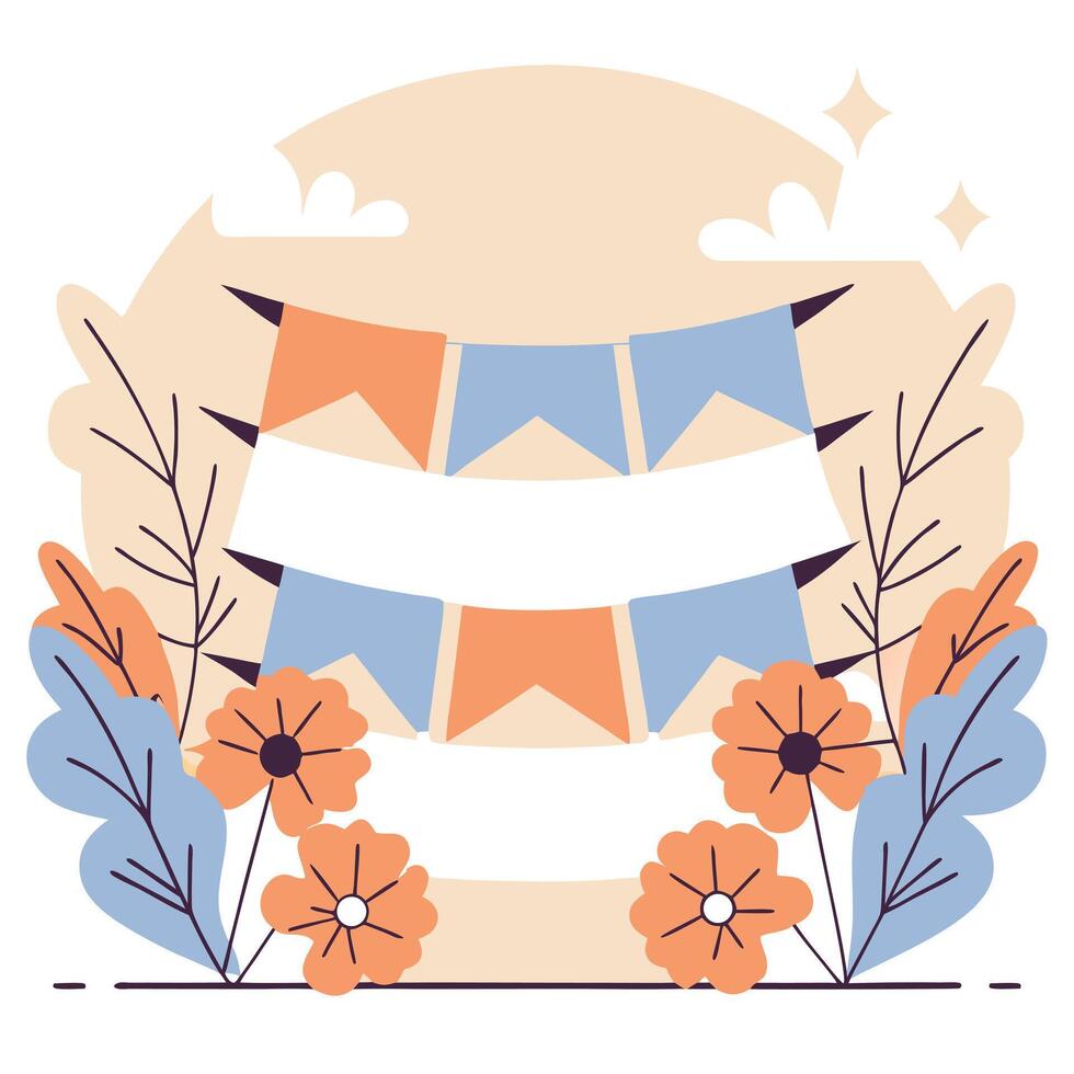 Flowers and bunting in a flat design vector