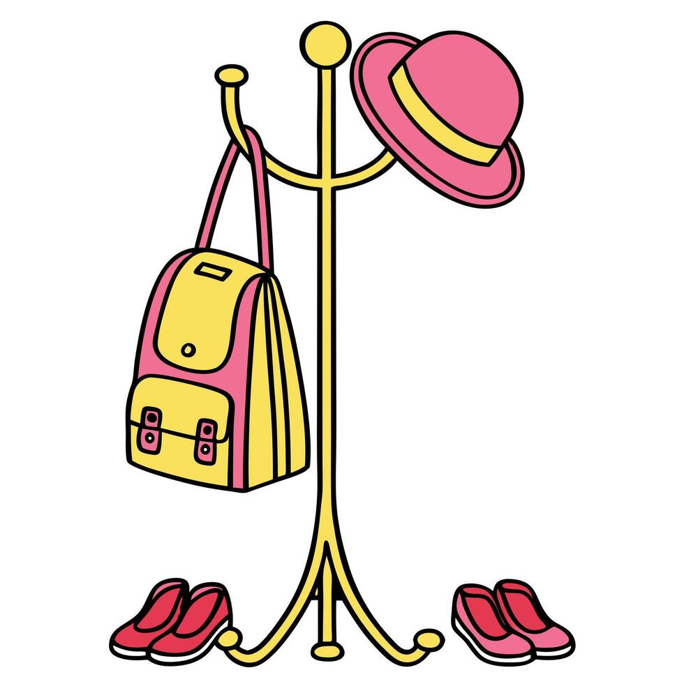 A hat, shoes and bag on a clothes rack vector