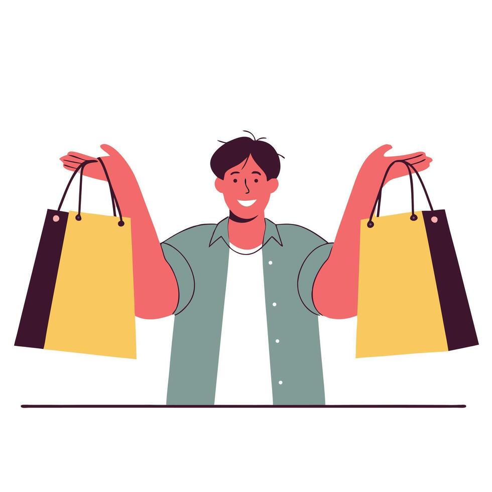 Man with shopping bags illustration vector