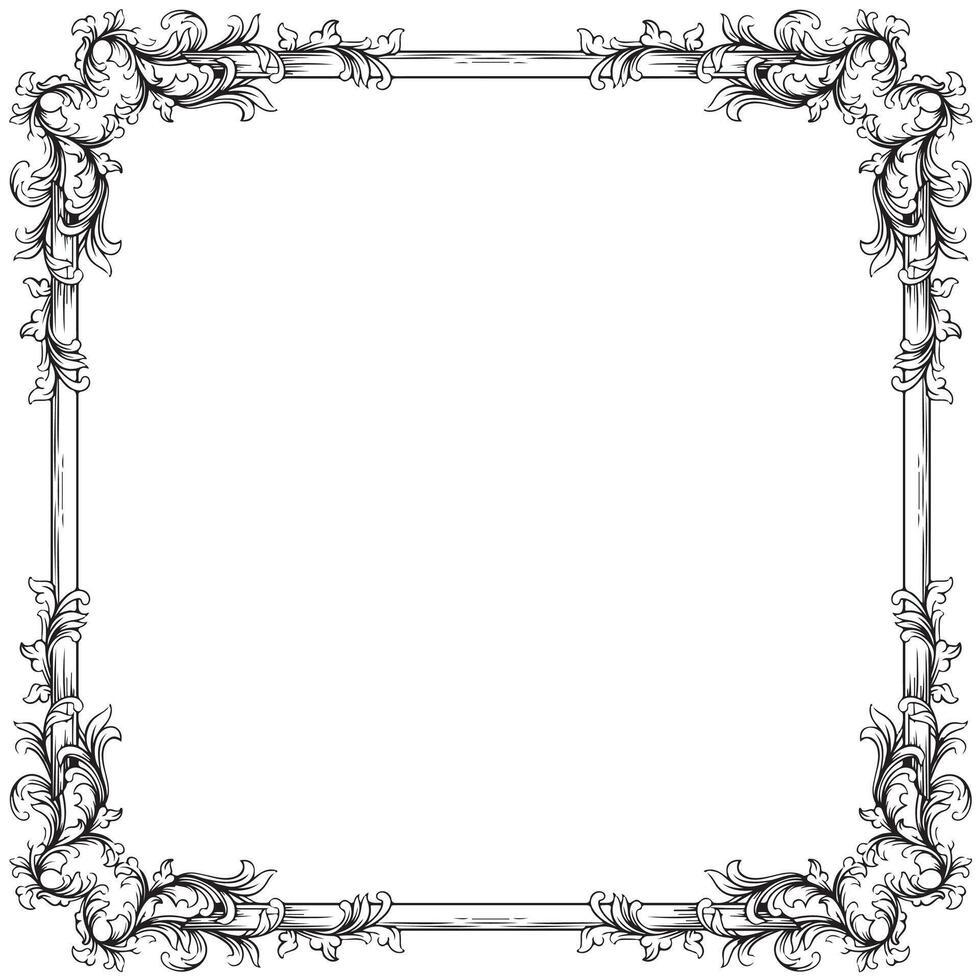 artwork black vintage lines baroque frame with flora ornament on white background vector