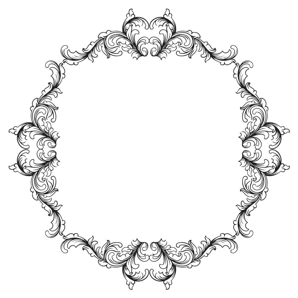 black vintage lines baroque frame with flora ornament on white background art vector