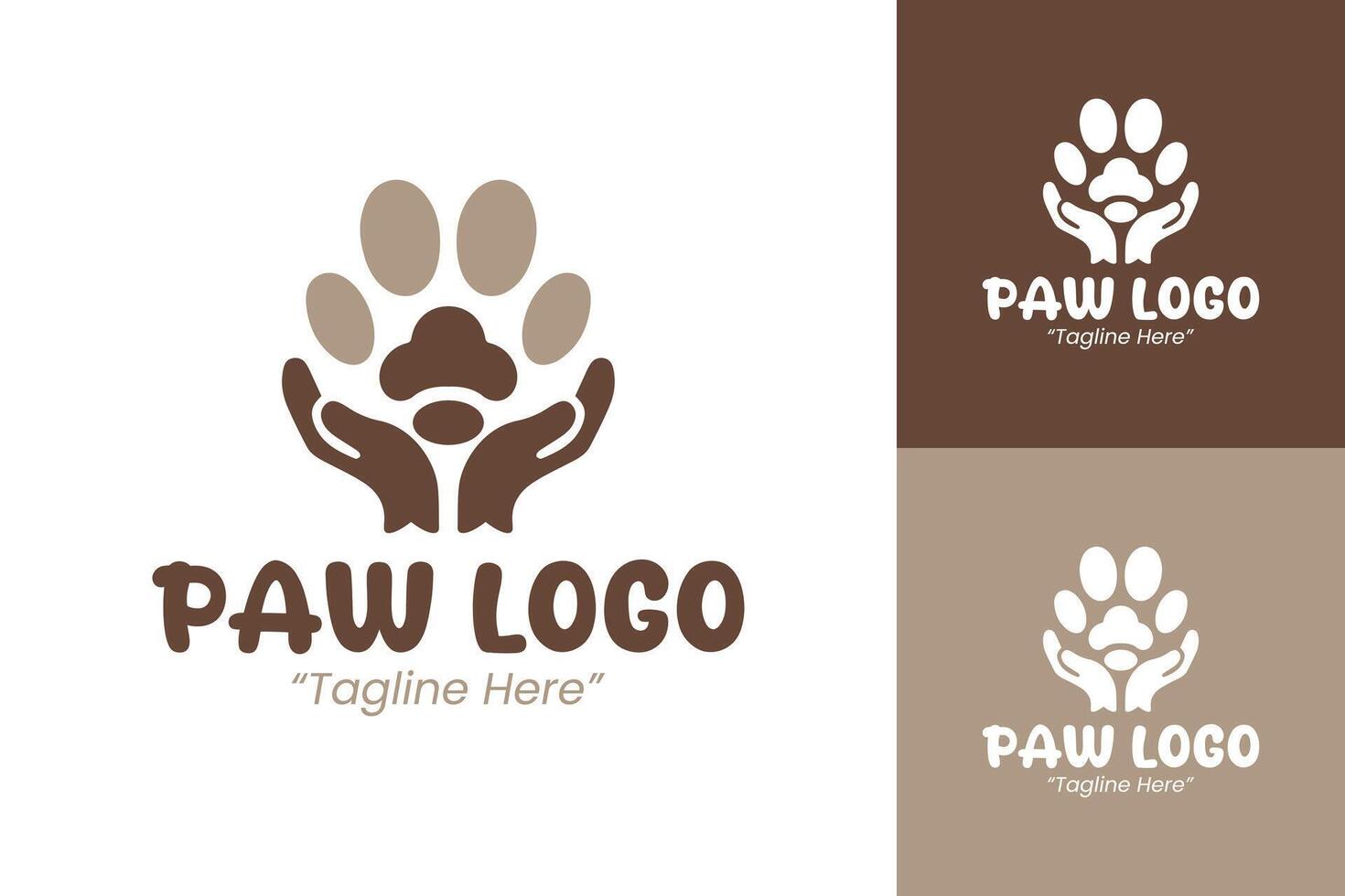 Minimalist Brown Paw and Hand Logo for Animal Business Branding vector