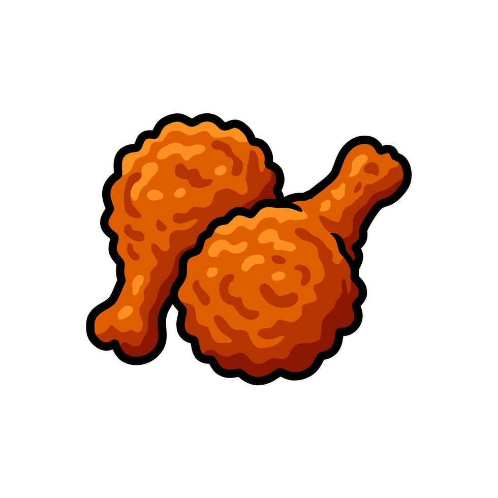 Two Crispy Fried Chicken Pieces with Black Outlines on White Background vector