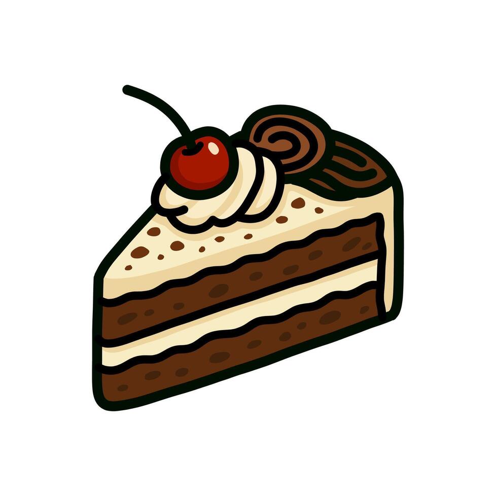 Slice of Delicious Chocolate Cake with Cherry And Cream Topping vector