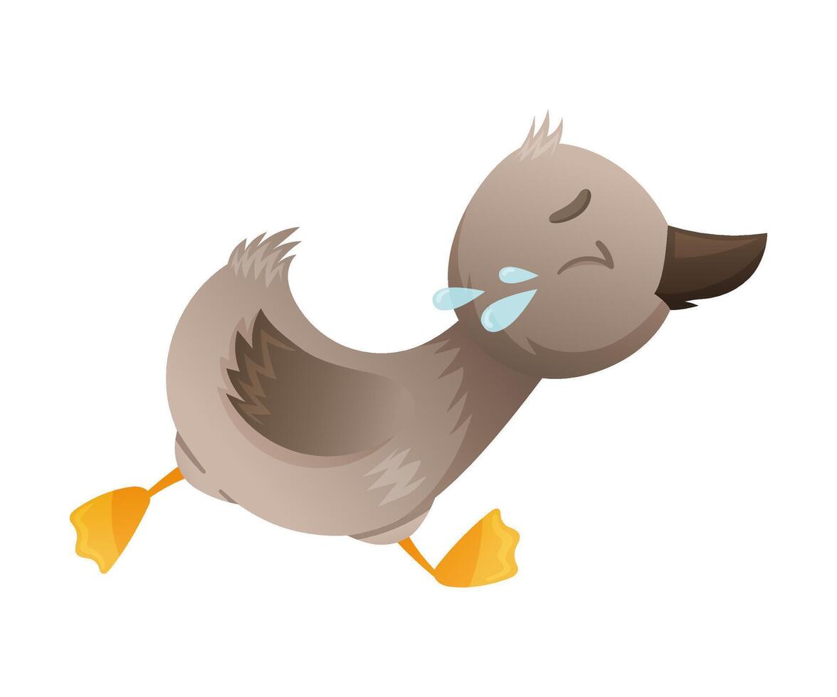 Unhappy crying running ugly duckling cartoon illustration vector