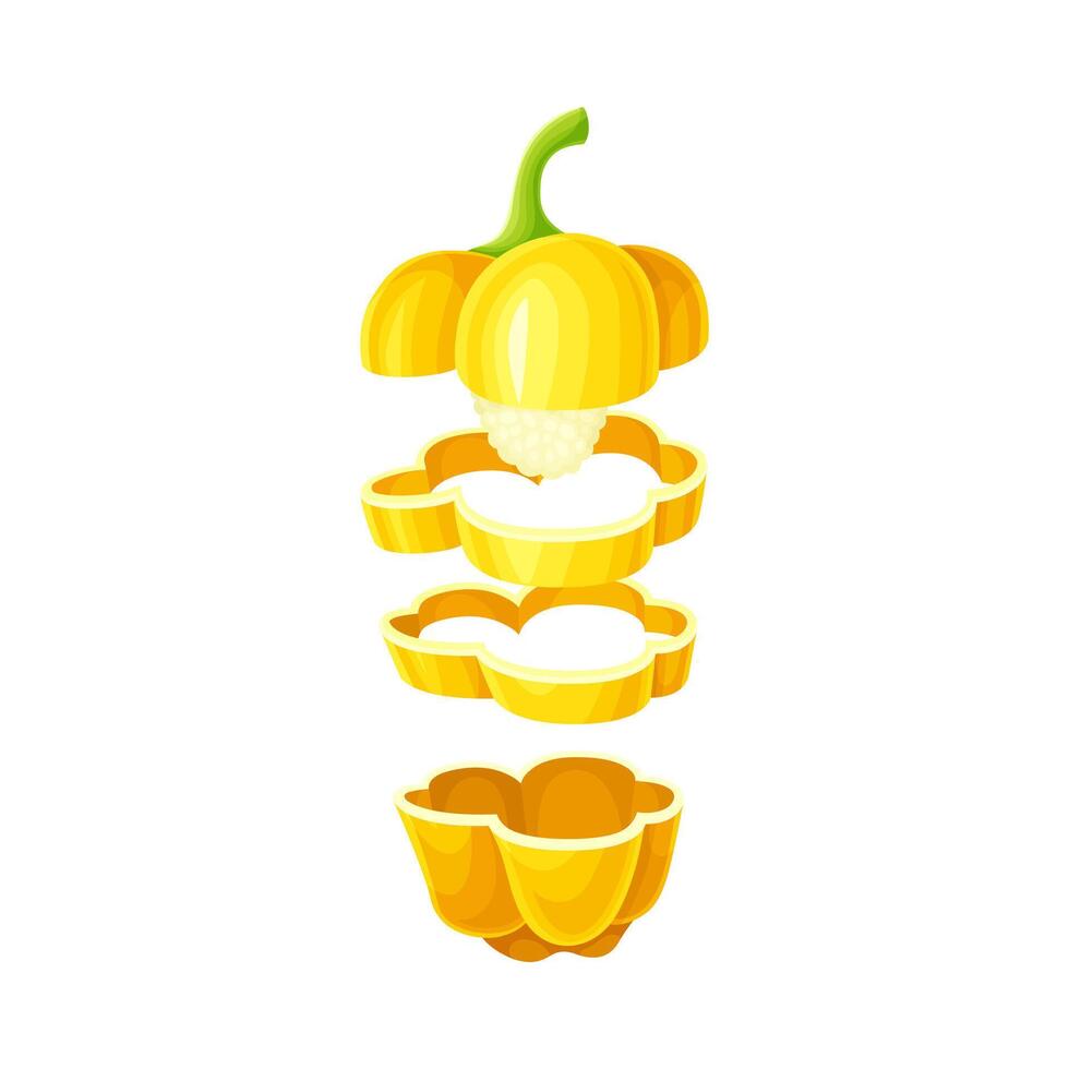 Yellow pepper slices lying in vertical row. Healthy organic vegetable illustration vector