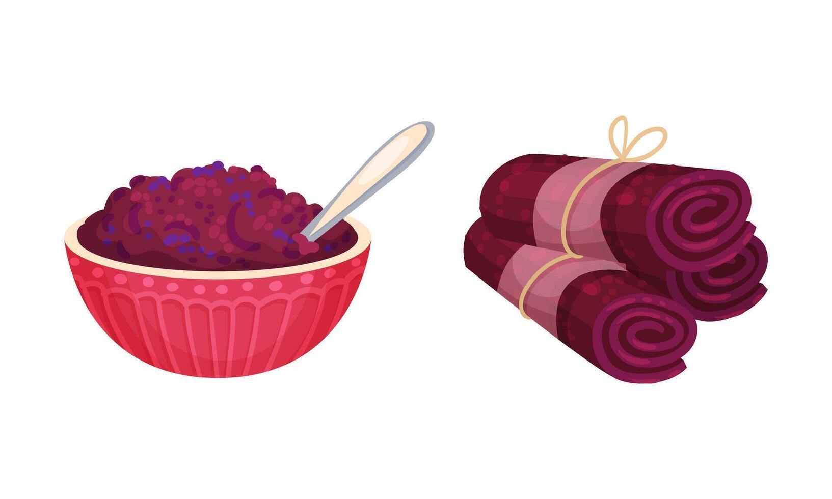 Bowl of plum puree and marmalade illustration vector