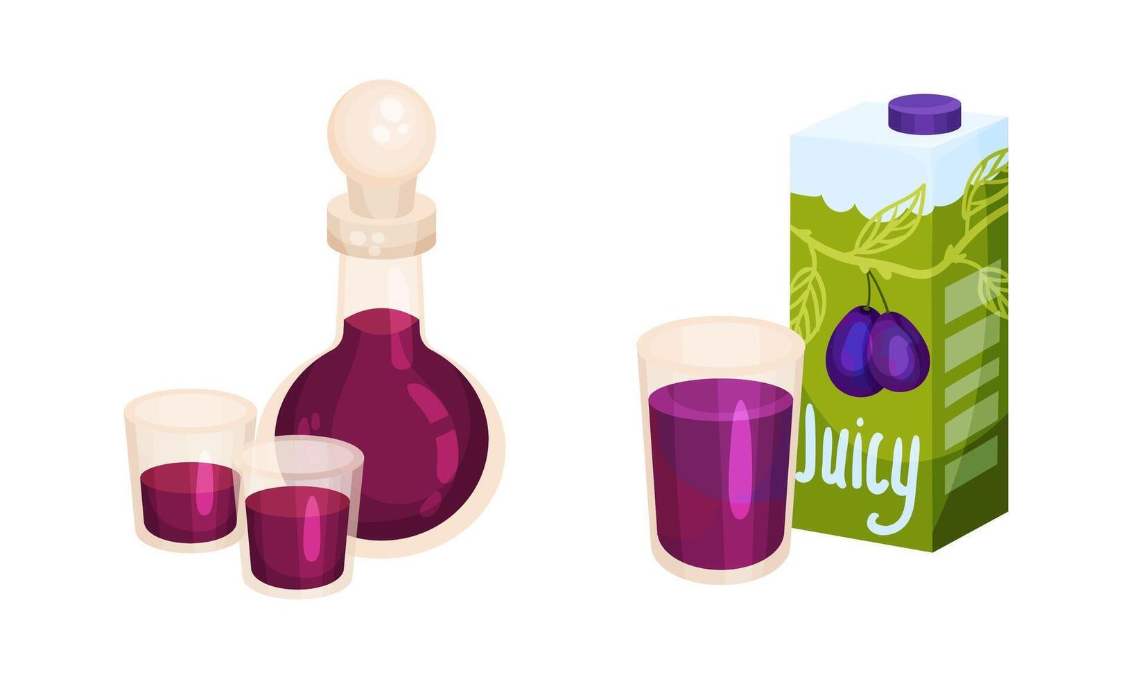 Decanter of plump wine and packaging of juice illustration vector