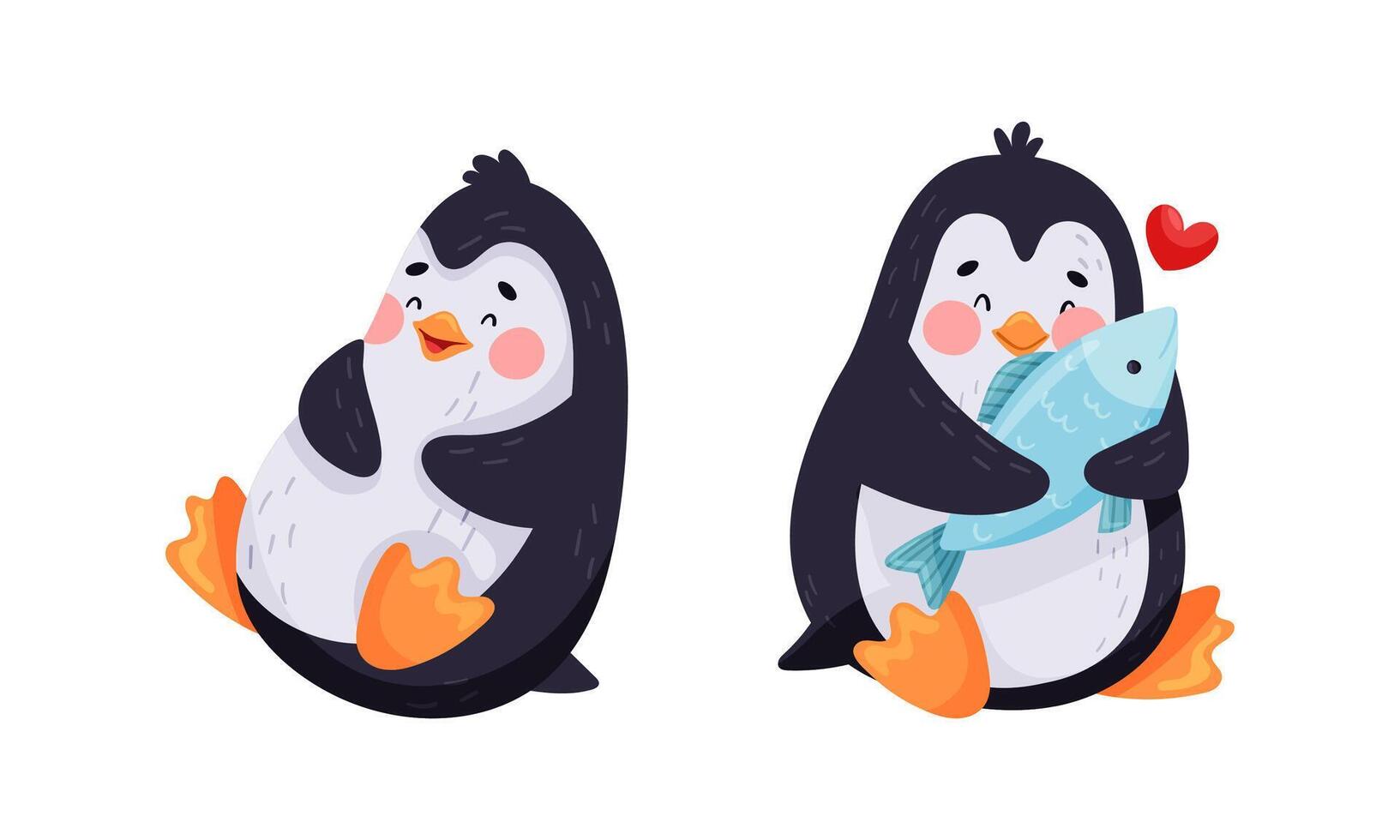 Adorable happy penguin characters set cartoon illustration vector