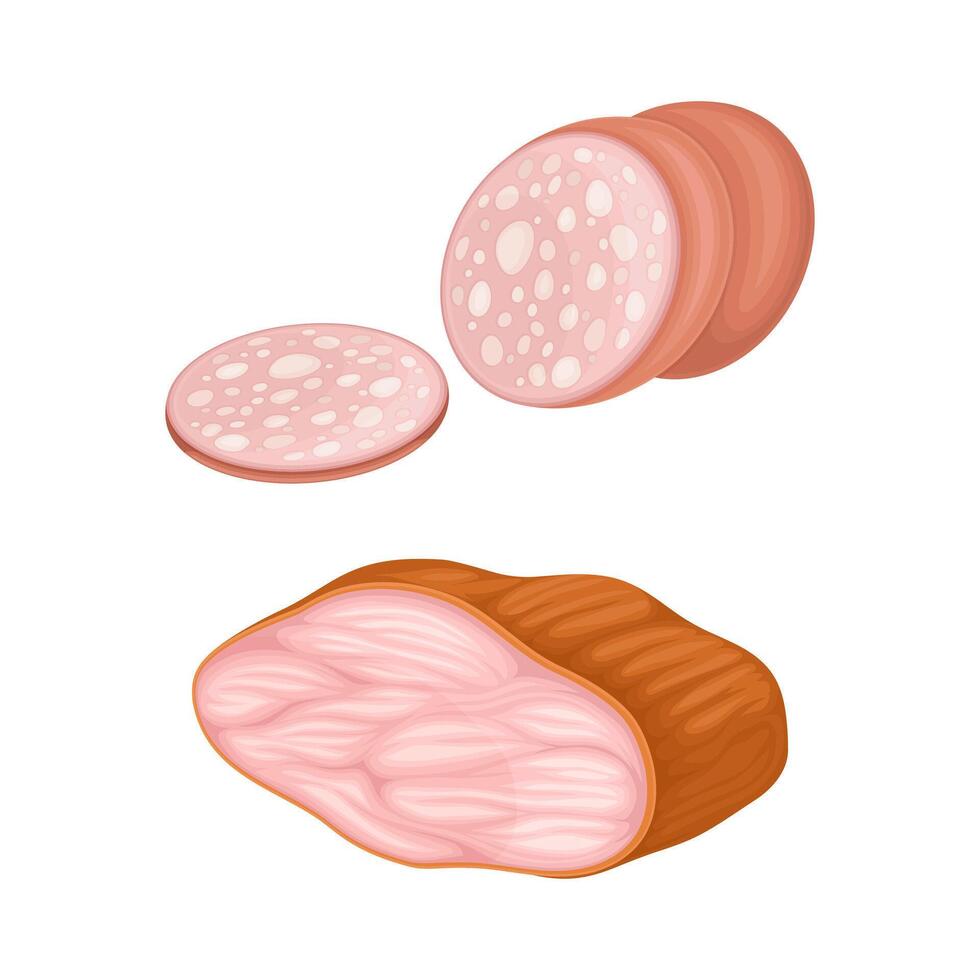 Set of meat products. Fresh bacon and sausage illustration vector