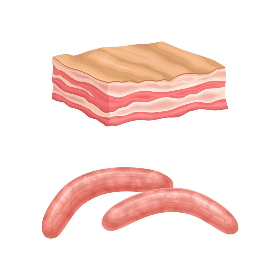 Set of meat products. Sausages and bacon illustration vector