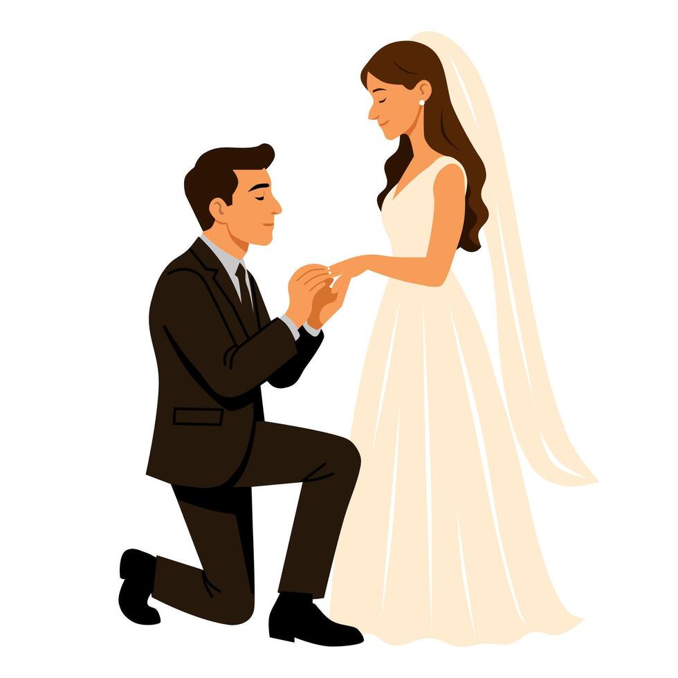 Groom Putting Ring on Bride Finger vector