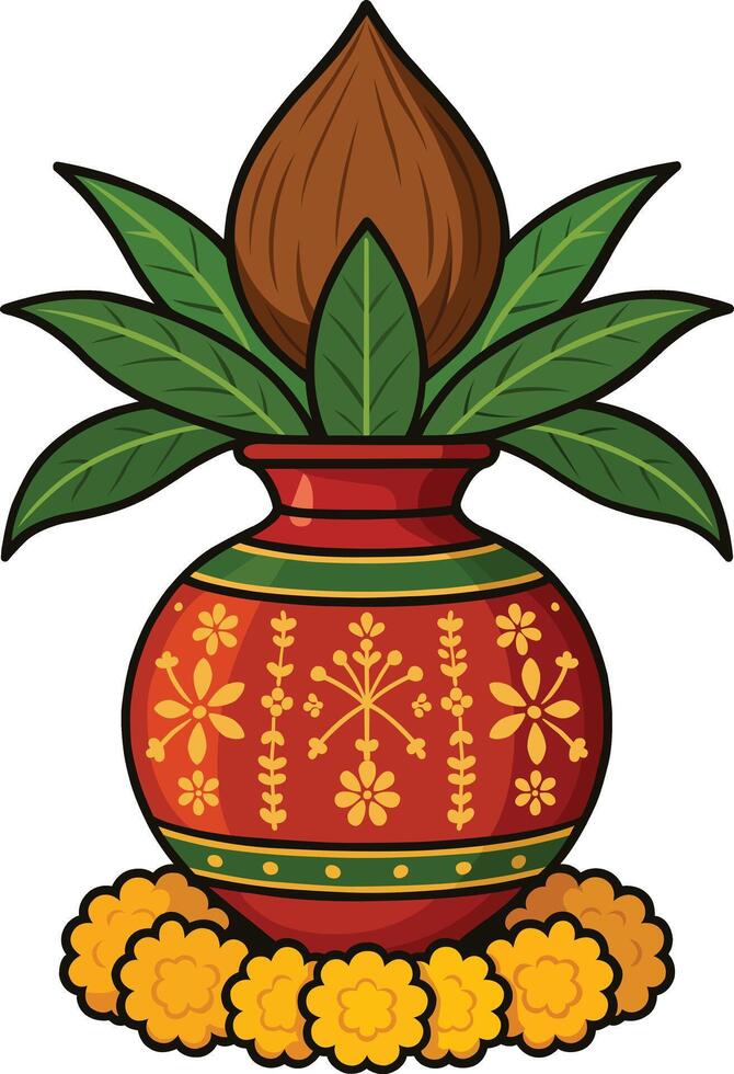 Kalash with Coconut and Leaves vector