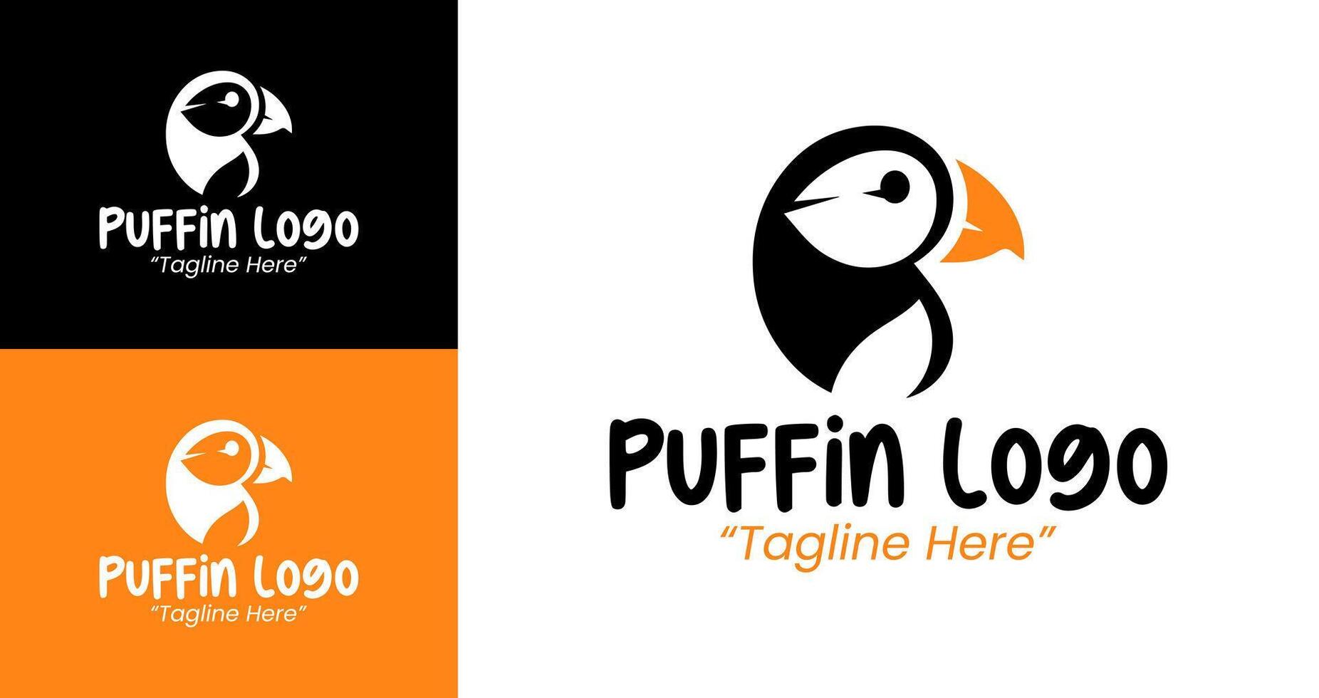Minimalist Puffin Logo with Black and Orange Colors for Modern Branding vector