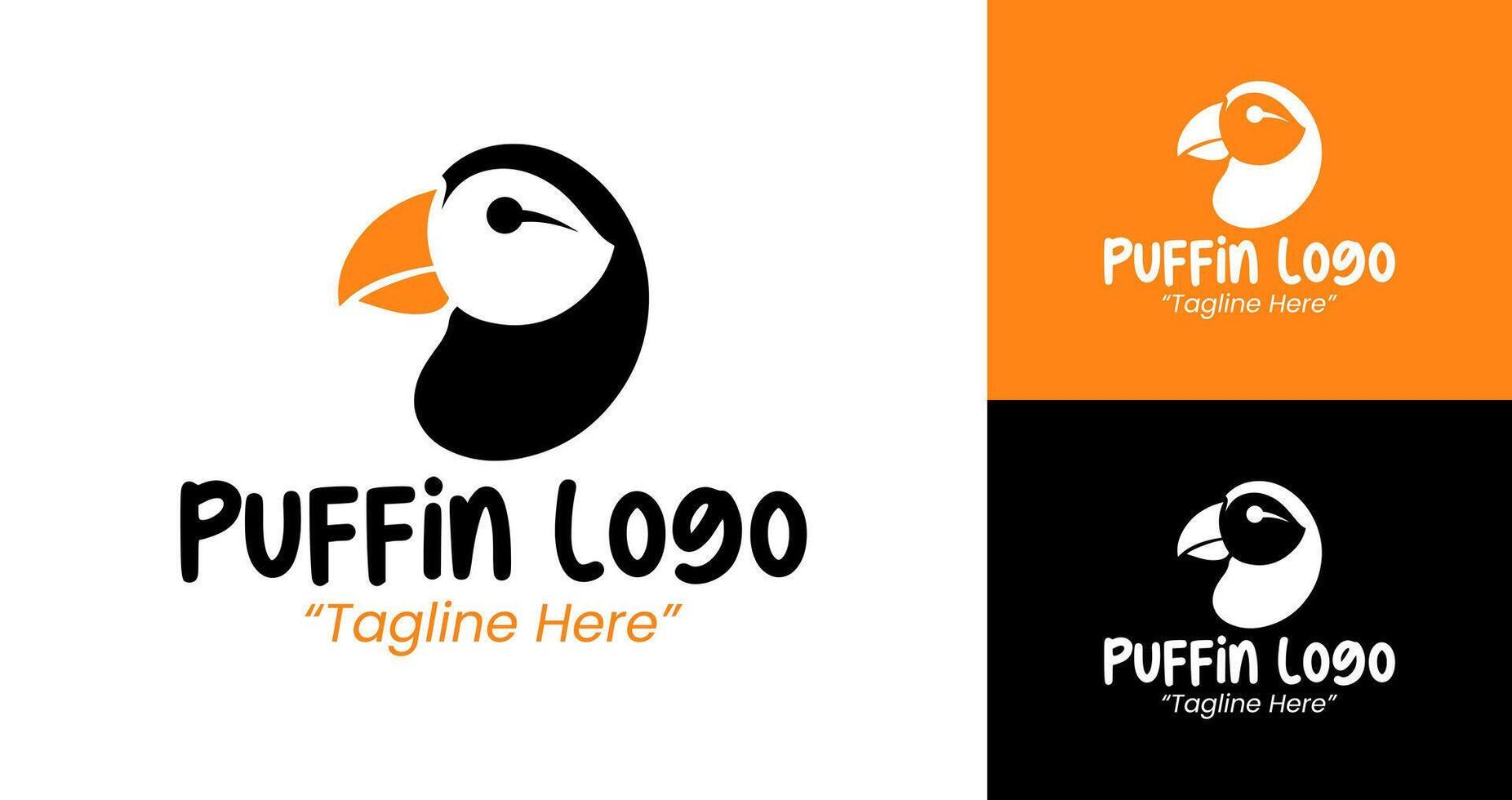 Playful Puffin Logo Design with Bold Black and Orange for Branding vector