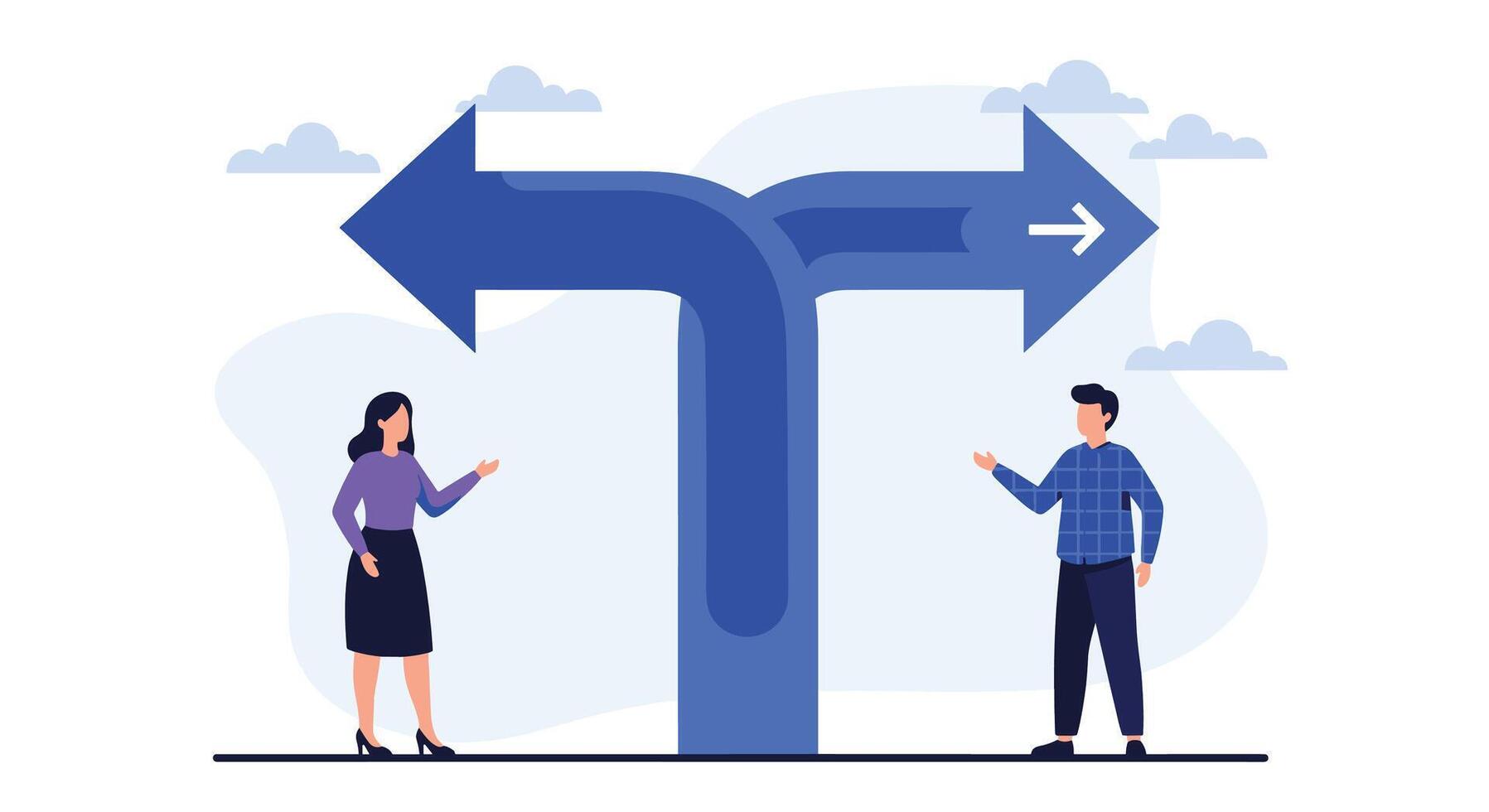 Navigating Choices Two Individuals at a Crossroads of Left and Right Decisions in Life vector