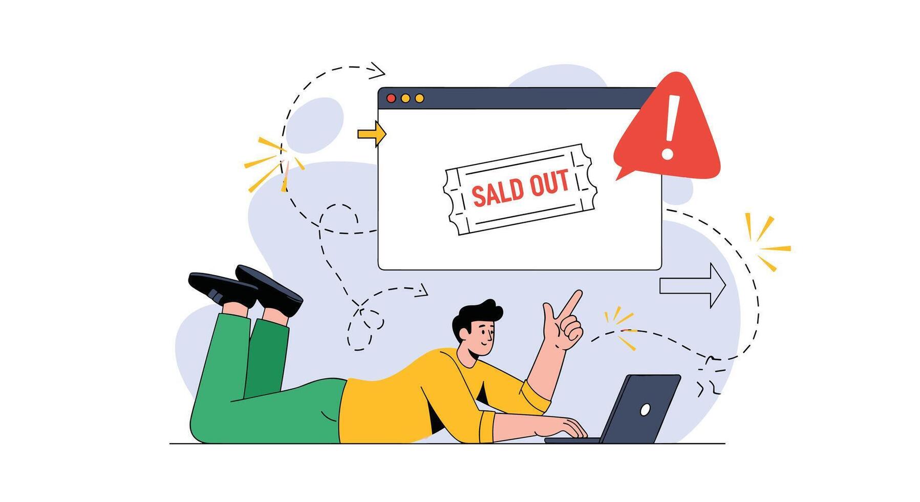 Frustration of Online Shopping A Person Lies Frustrated After Finding An Item Is Out of Stock vector