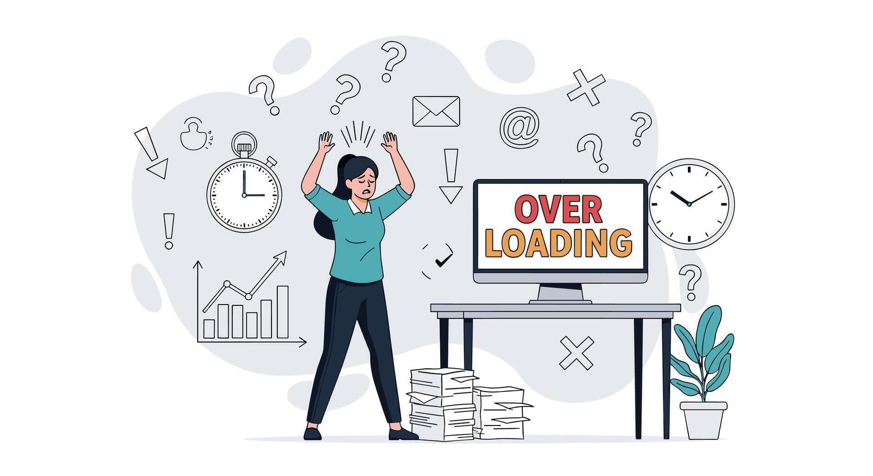 Managing Overload Strategies Tips and Techniques for Improved Focus and Productivity at Work vector