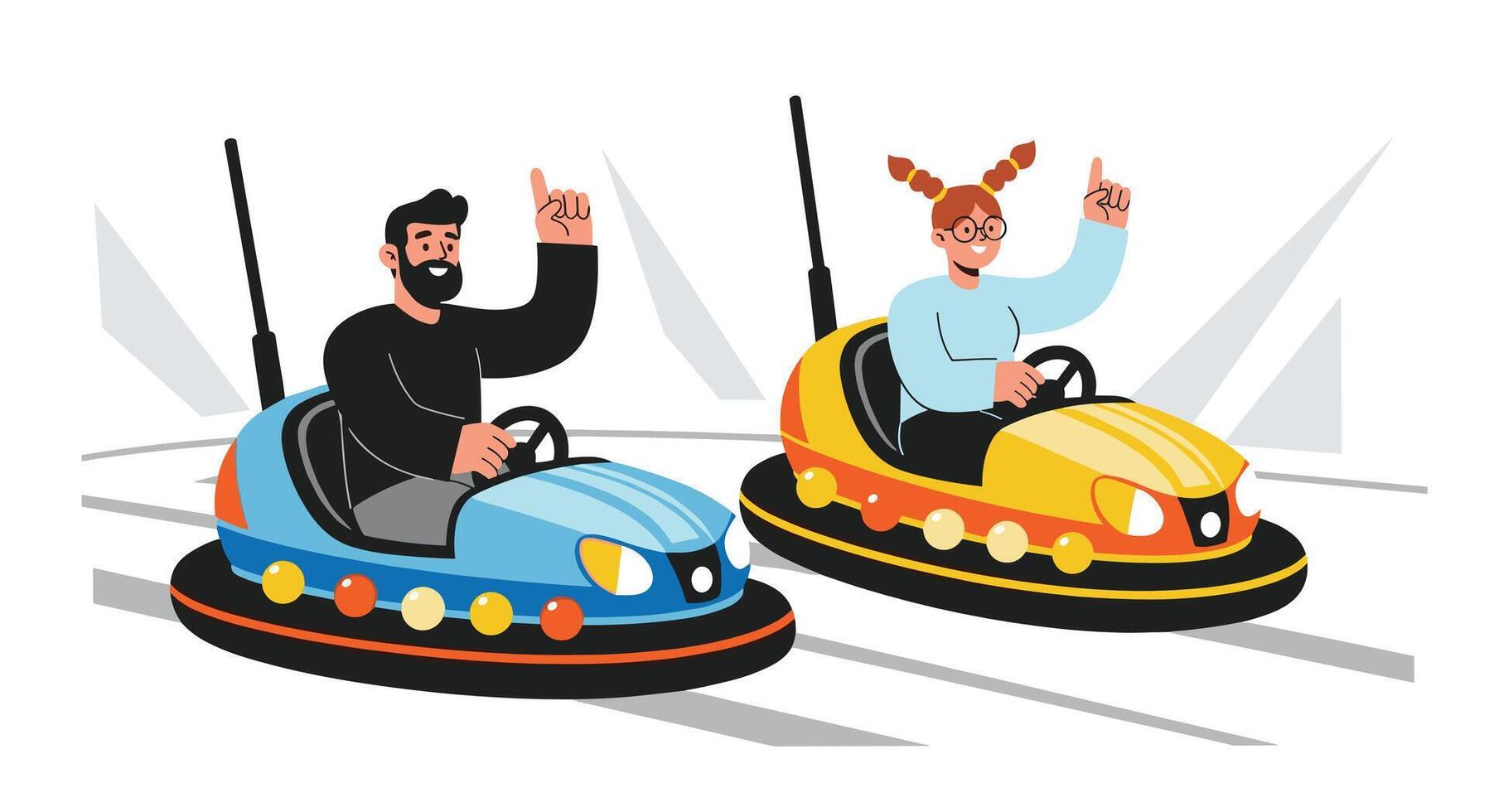 Exciting Bumper Car Ride Enjoying the Thrill of Amusement Park Fun Times vector