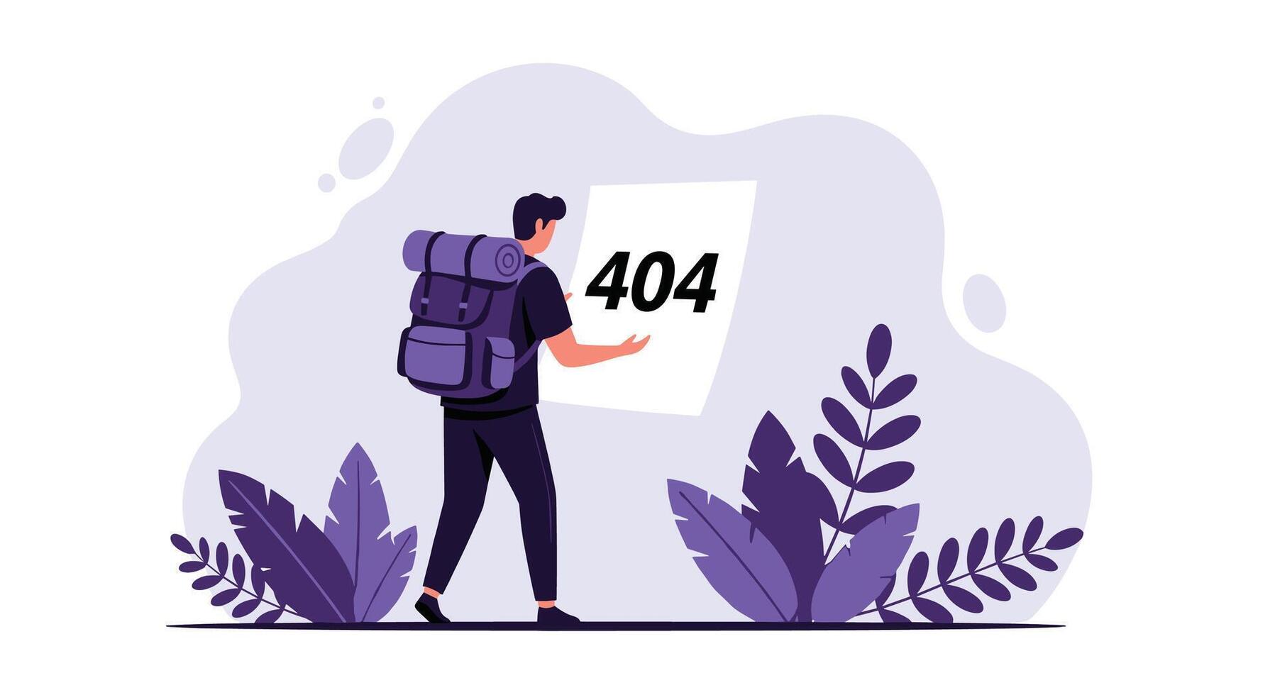 An Illustration Showing a Person with Backpack Holding a 404 Error Page vector