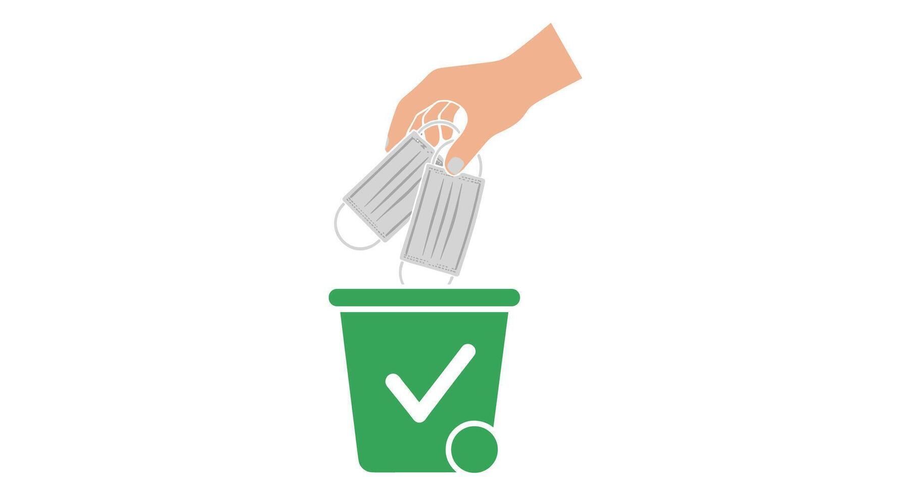 Discarding Used Disposable Masks in a Green Waste Bin is a Responsible Action vector