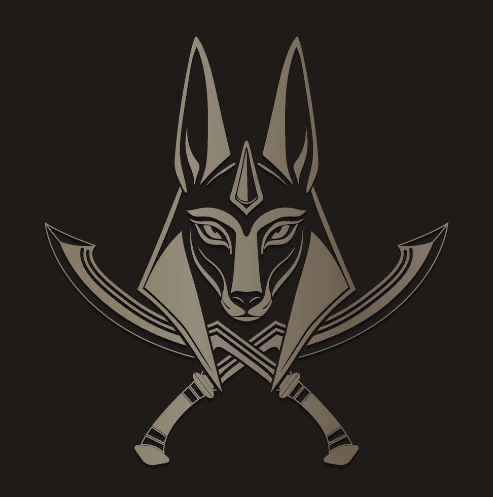 Anubis egyptian jackal head god with crossed khopesh swords symbol vector