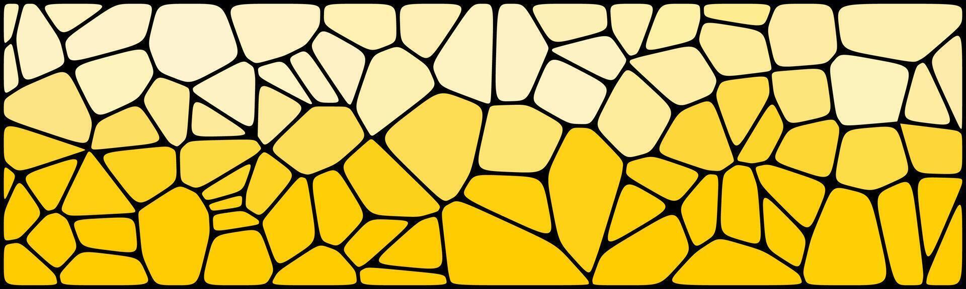 Abstract mosaic pattern with irregular shapes, transitioning from light cream at the top to vibrant yellow at the bottom, outlined with bold black lines. vector