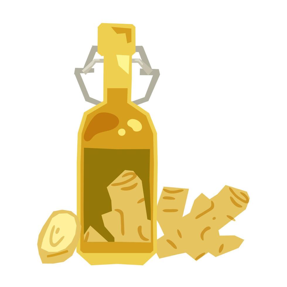Ginger Root With Herbal Bottle vector