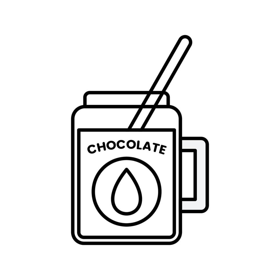 Chocolate Drink Outline style, a cup of hot or iced chocolate drink with a straw, great for cafe menus, beverage, and sweet visuals. vector
