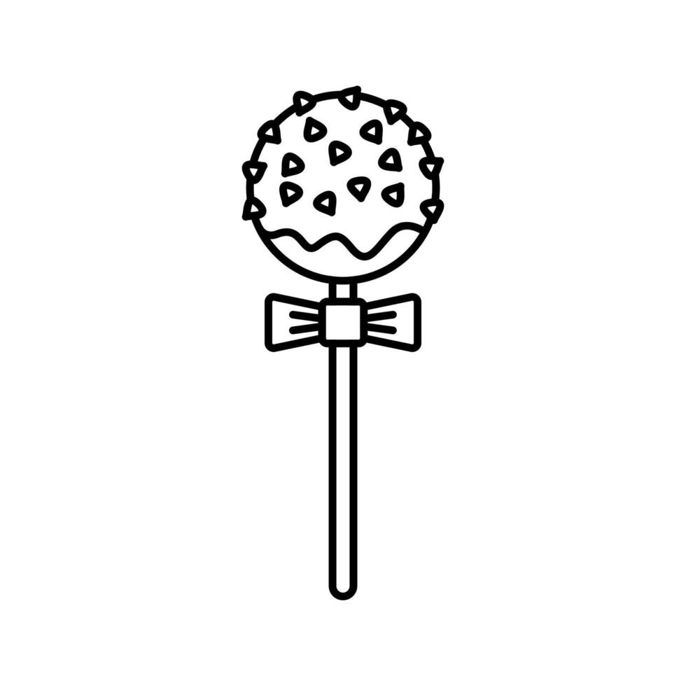 Chocolate Lollipop Candy Outline style, round candy covered in chocolate and sprinkles, perfect for party menus, and sweet themed designs. vector