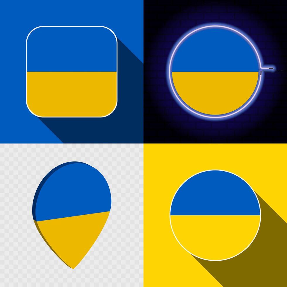 Set of modern icons with the national flag of Ukraine. vector