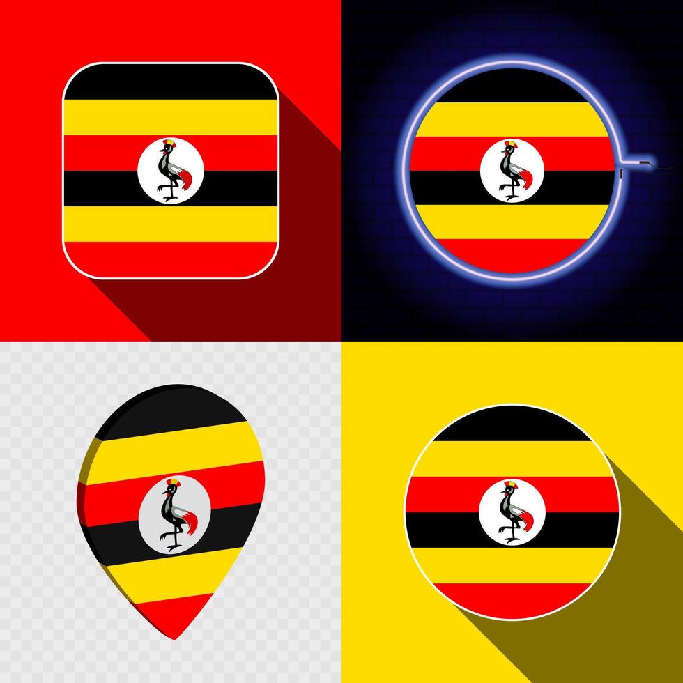 Set of modern icons with the national flag of Uganda. vector