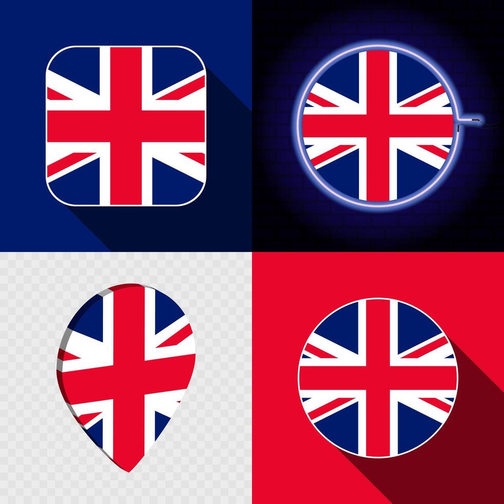 Set of modern icons with the national flag of United Kingdom. vector