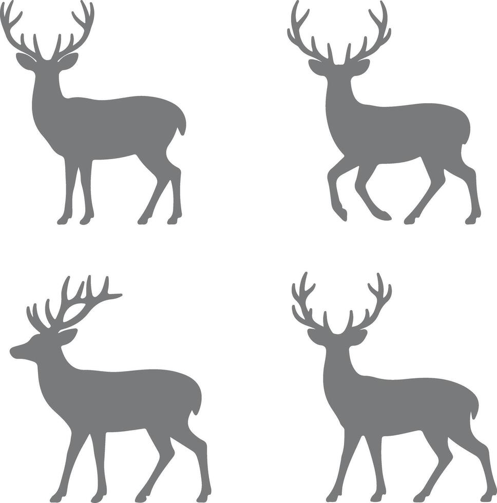 Four Grey Deer Silhouettes Standing in Profile Various Poses Simple Elegant Wildlife Animal Icons Set vector