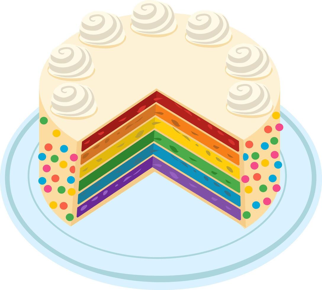Rainbow cake with color candy slice vector