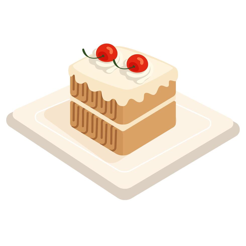 Tiramisu with topping cherry fruit fresh vector
