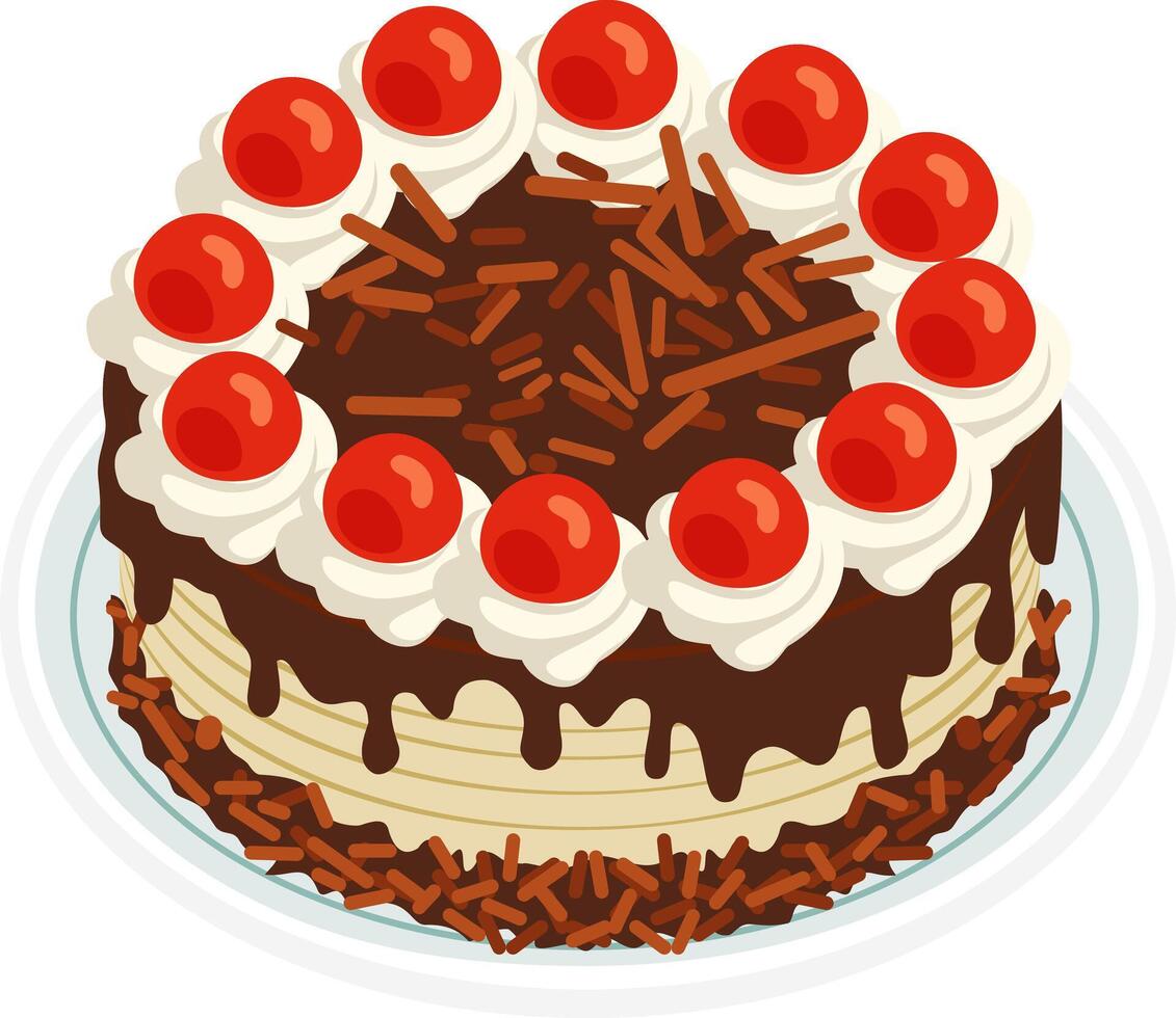 Black forest cake with topping cherry vector