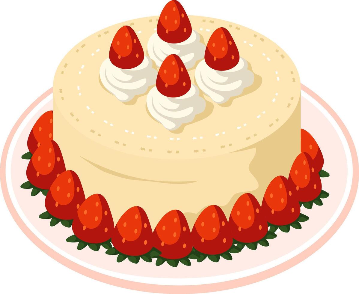 cake with fresh strawberry vector
