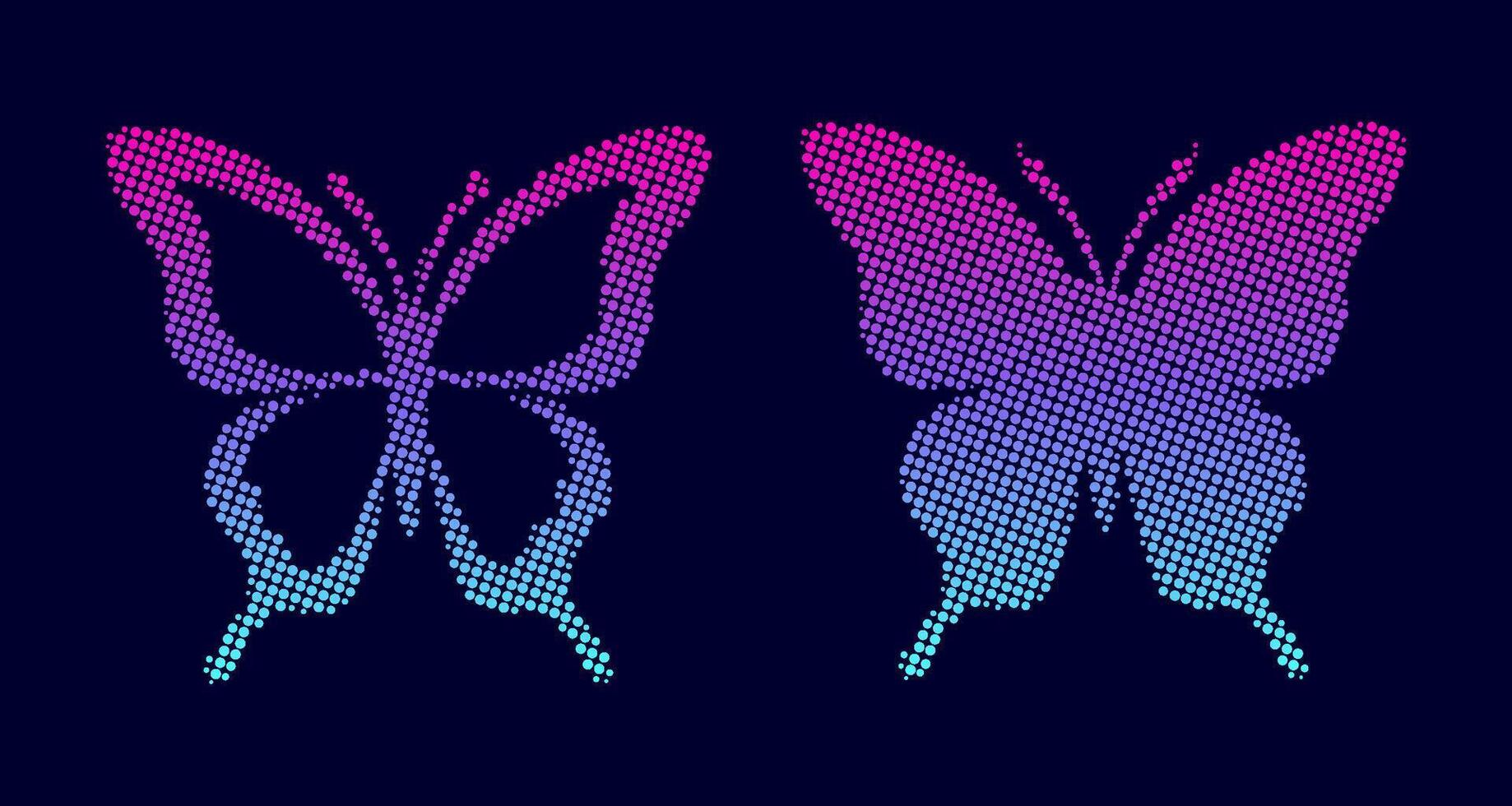 Colorful halftone butterflies on dark background vector
