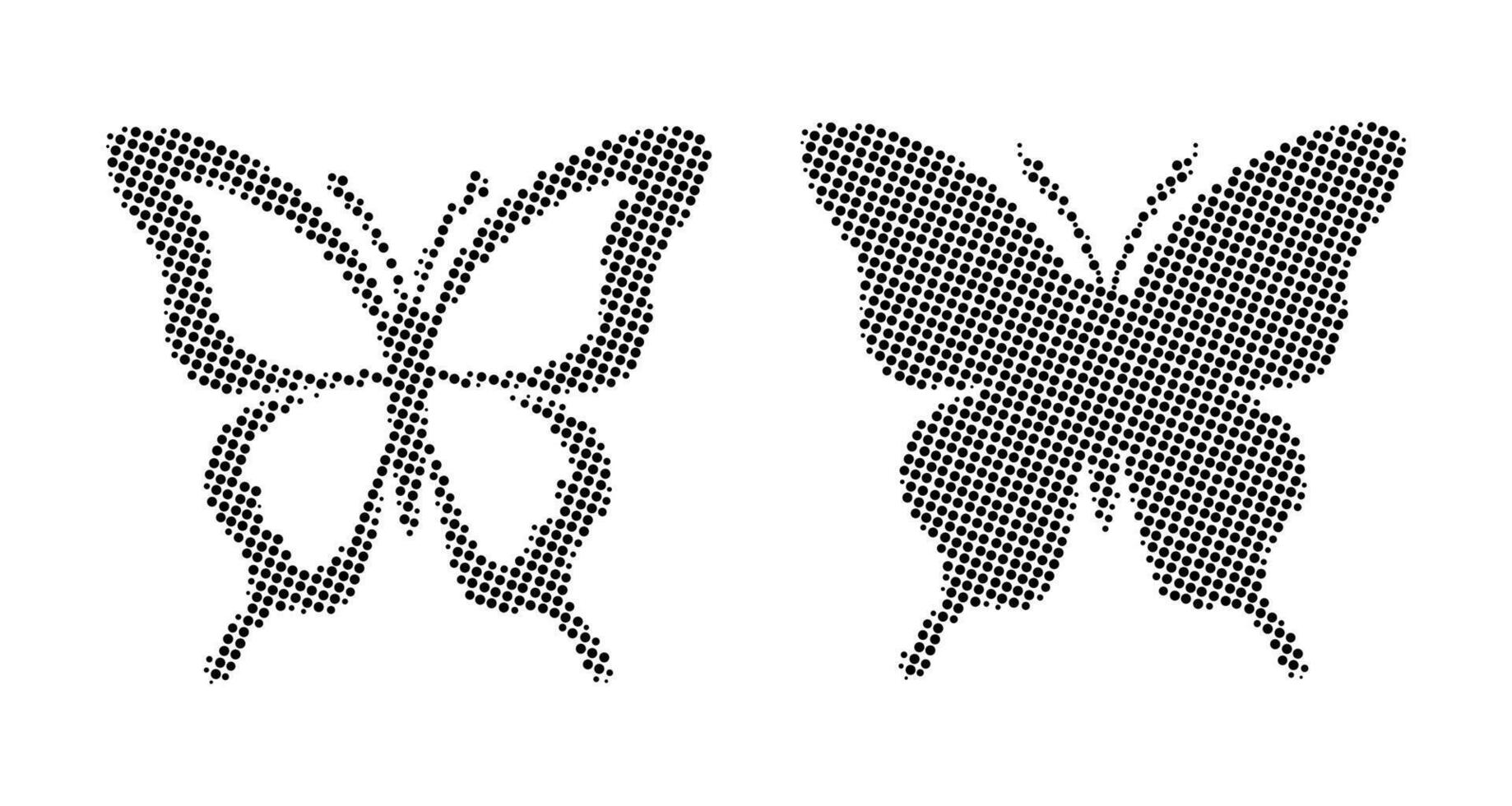 Black halftone butterflies on white background. vector