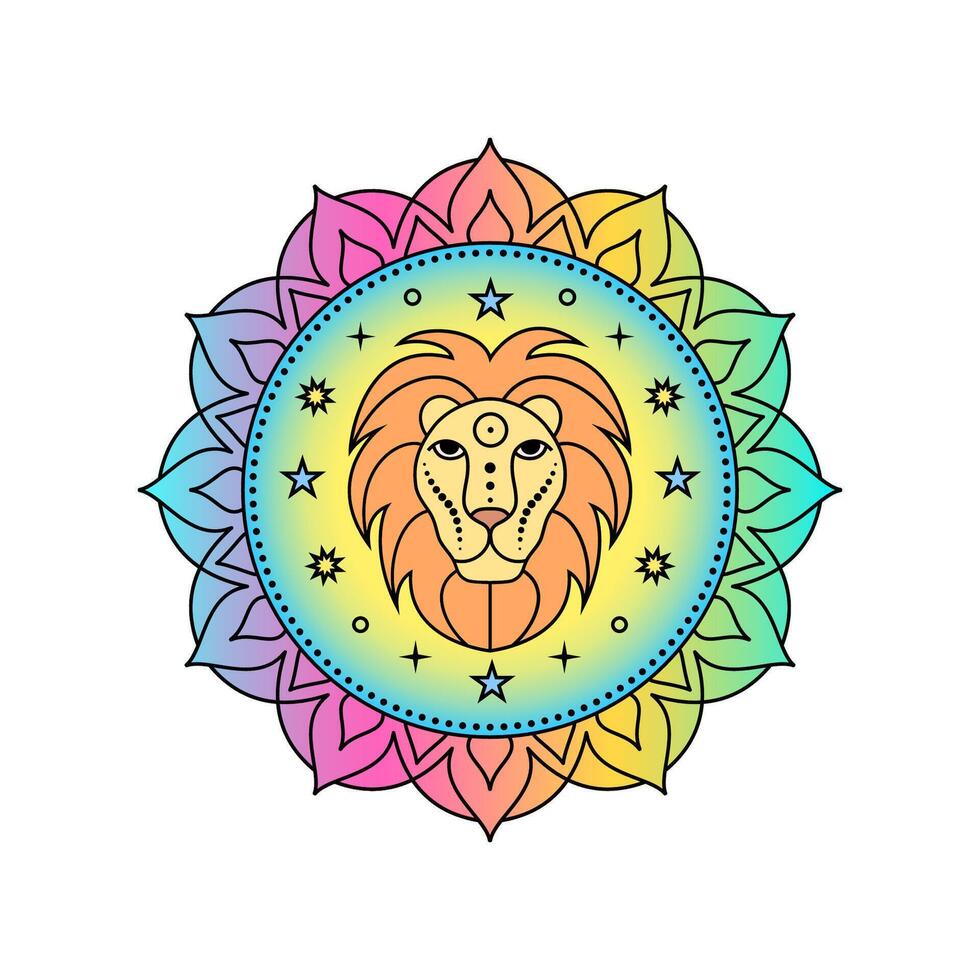 Lion Zodiac Sign in colorful palette on white background. vector