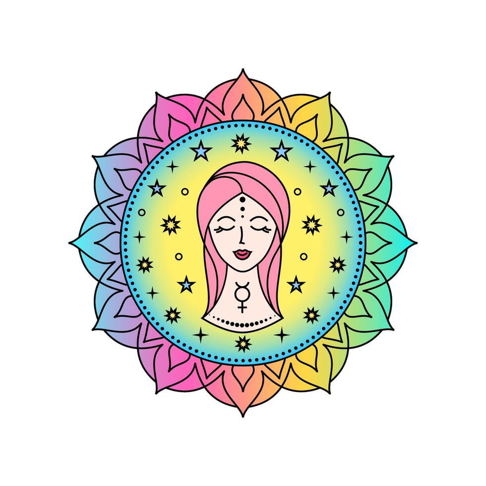 Virgo Zodiac Sign in colorful palette on white background. vector