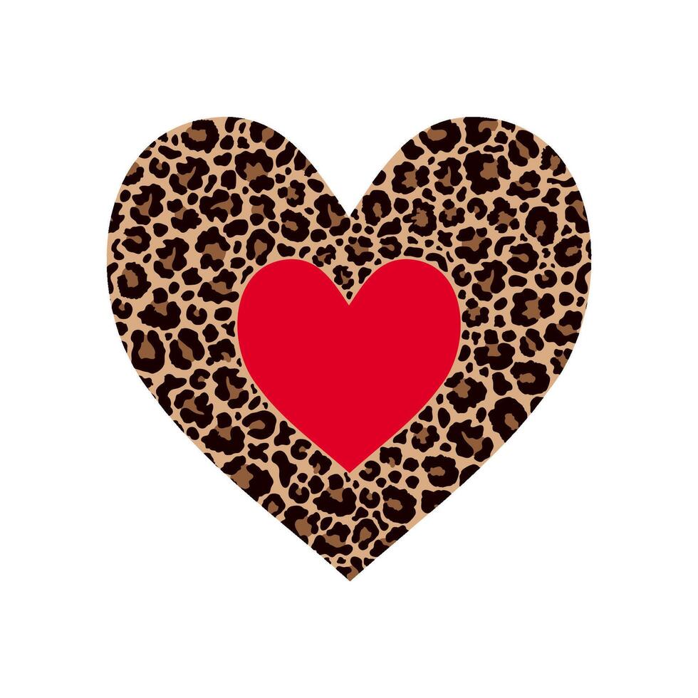 Heart filled of leopard pattern with red heart inside. vector