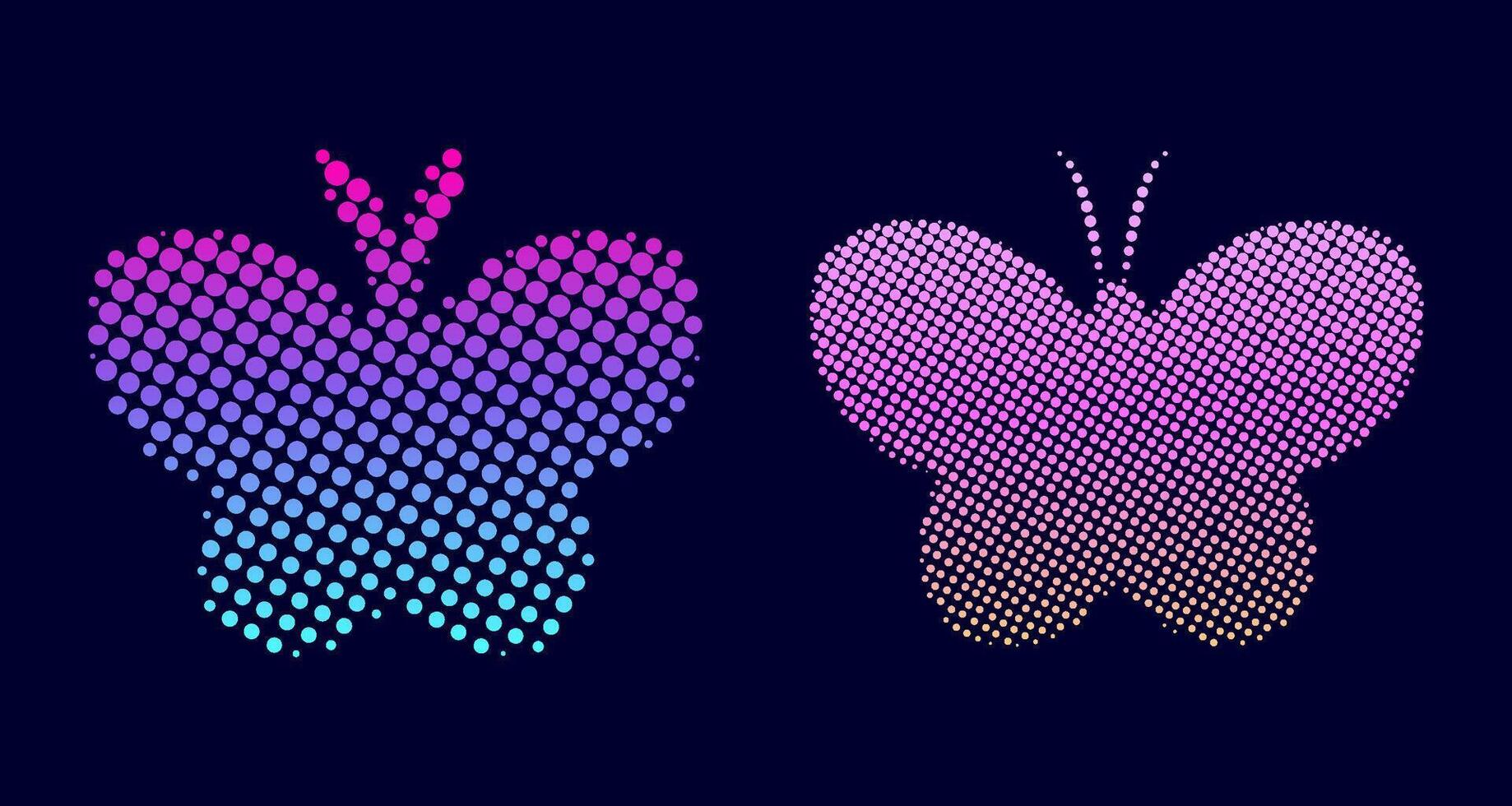 Colorful halftone butterflies on dark vector