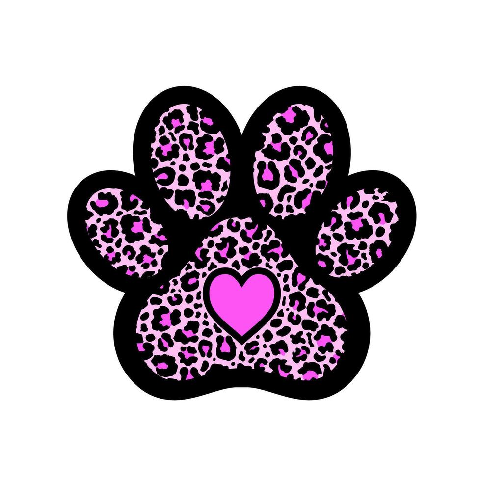 Paw with pink leopard print vector
