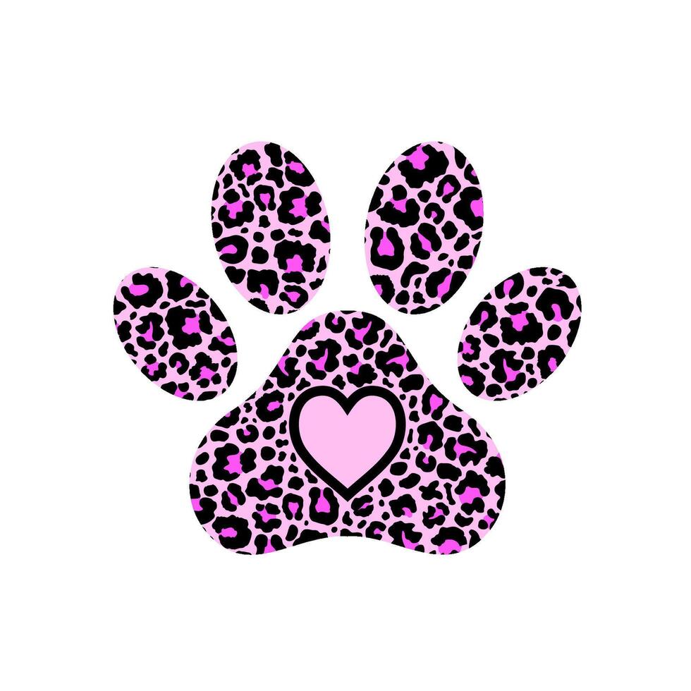 Paw print filled with pink leopard pattern. vector