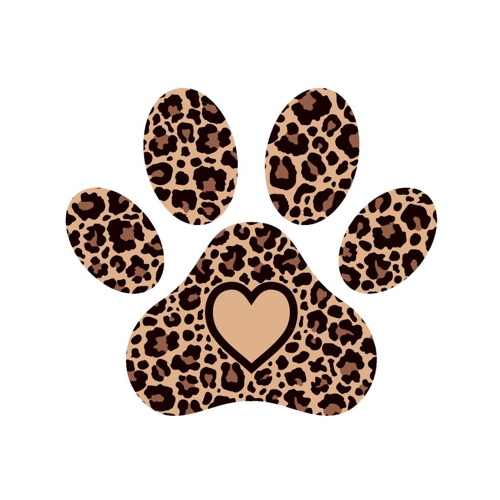 Paw print with leopard pattern. vector