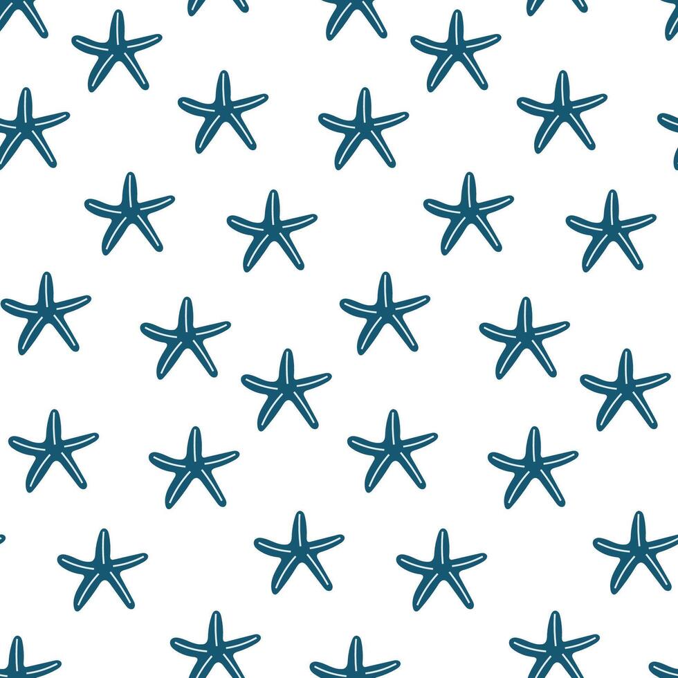 Seamless pattern featuring hand-drawn starfish on a white background for creative projects and designs vector